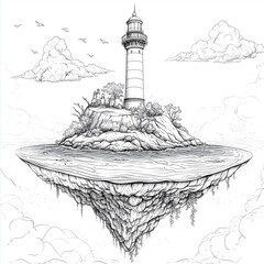 Fototapeta premium Island Suspended Above Tranquil Ocean Lig Coloring