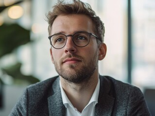 Fototapeta premium Business Professional Portrait with Glasses and Short Beard, Office Setting