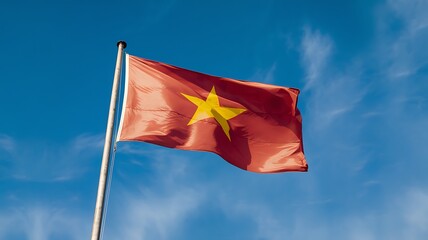 Vietnamese National Flag Against a Vibrant Blue Sky