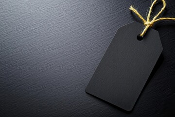 Black paper tag with blank space for personalization minimalist design studio setting close-up perspective versatile use