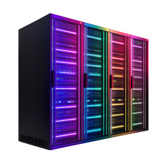 server rack with servers isolated on transparent white background, clipping path