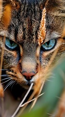 Obraz premium A close up of a cat's face with blue eyes