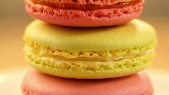 Soft focus petite macaron tower surrounded flowers golden light or Macaron tower flowers golden lighting delicate design