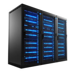 server rack with servers isolated on transparent white background, clipping path