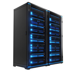 server rack with servers isolated on transparent white background, clipping path