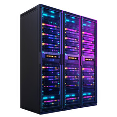 server rack with servers isolated on transparent white background, clipping path