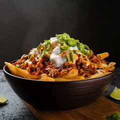 Gourmet Loaded Fries with Pulled Pork, Cheese, and Aioli – Crispy, Indulgent Comfort Food, High-Resolution Restaurant Style