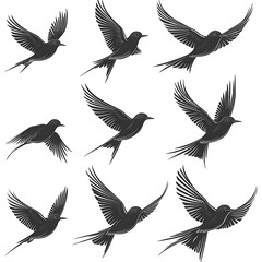 Fototapeta premium Elegant Black Birds in Flight, Perfect for Graphic Design