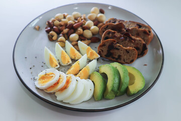walnut cranberry sourdough bread or cranberry sourdough with boiled egg , avocado and nuts