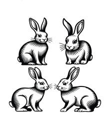 Set of Rabbit silhouettes. Easter bunnies. Isolated on a white backdrop