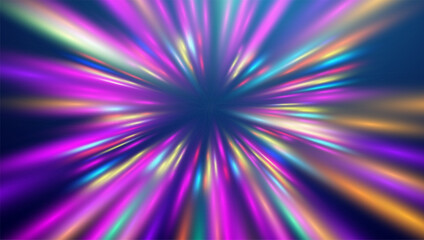Warp tunnel speed of light technology background. Neon light futuristic beams. Warp drive vector background.
