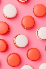 Fototapeta premium collection of vibrant red macarons filled with white cream, tightly arranged to showcase their smooth texture and bold color for Valentines