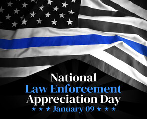 National Law Enforcement Appreciation Day patriotic Wallpaper with Waving American flag and blue...