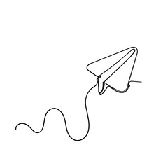 continuous line drawing paper airplane flying illustration