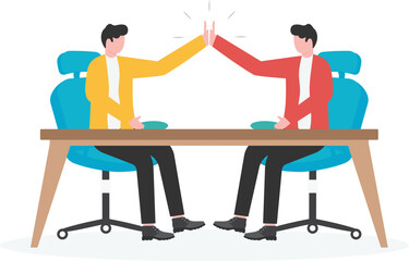 Businessmen giving high five to each other. Business teamwork concept
