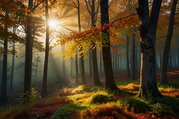 autumn forest in the morning