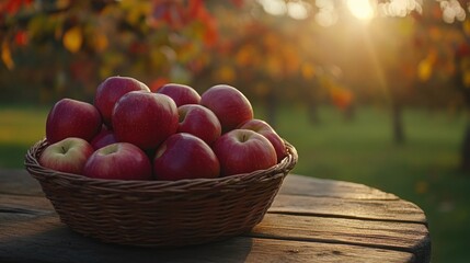 Sunlit Apples on Rustic Table