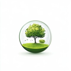 A vibrant green tree inside a glass orb, symbolizing nature and preservation.