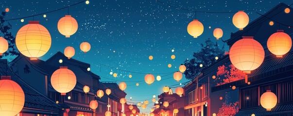 Fototapeta premium Chinese New Year Lanterns Light Up the Ceremony concept. Vibrant lanterns illuminating a night sky in a festive setting.