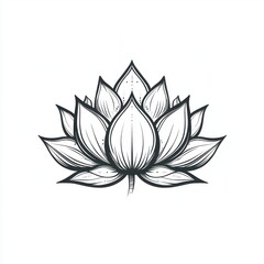 Elegant black and white lotus flower illustration with detailed petals and leaves.