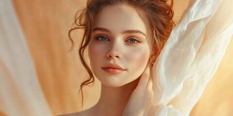 Serene Beauty with Curls in Soft Focus