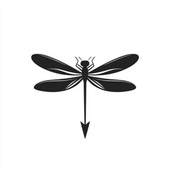 A detailed black silhouette of a dragonfly, showcasing its intricate wings and elongated body against a pure white background.