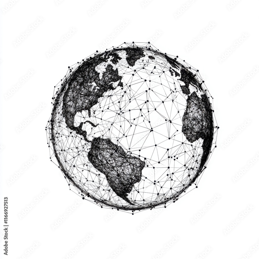Poster abstract representation of the earth with interconnected lines and nodes, symbolizing global connect
