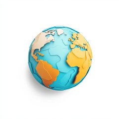 Fototapeta premium Colorful 3D globe model depicting continents in vibrant hues, representing Earth and its diverse geography.