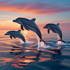 dolphin jumping in ocean at sunset © nuzaifa