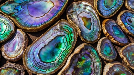 close up shot the iridescent of abalone shell texture background