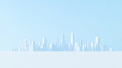 Fototapeta premium Minimalist light blue city skyline illustration.