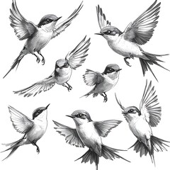 Fototapeta premium Elegant Black and White Illustration of Birds in Flight