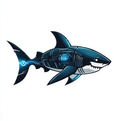 Obraz premium A stylized robotic shark with a sleek blue and black design, showcasing a fusion of nature and technology.