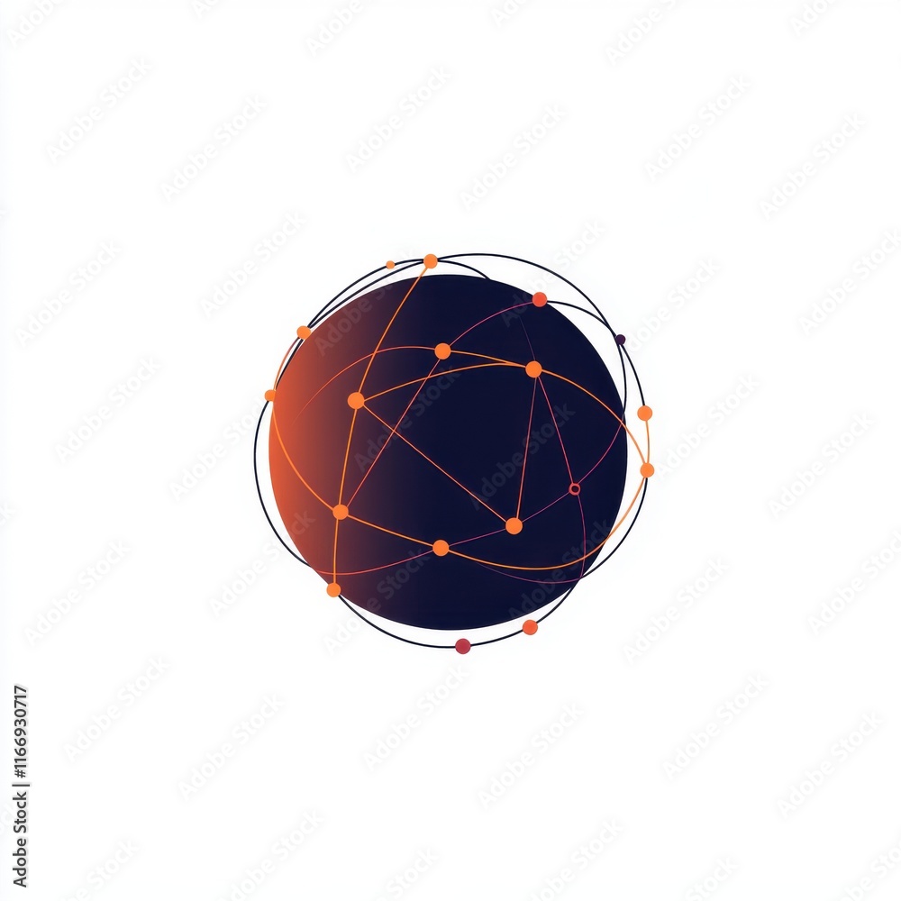 Poster abstract digital globe with interconnected nodes illustrating technology and networking concepts.