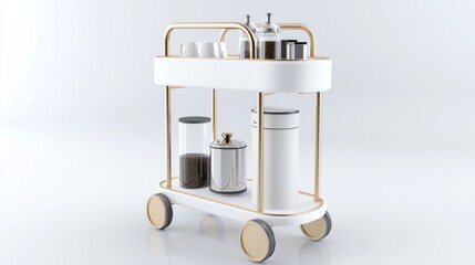 Naklejka premium Modern 3D-Printed Coffee Cart for Stylish Kitchen Organization | Compact Design for Essentials - 3D Render Model on White Background