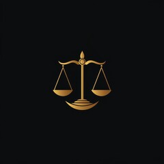 Elegant golden scales of justice symbolizing balance and fairness on a black background.