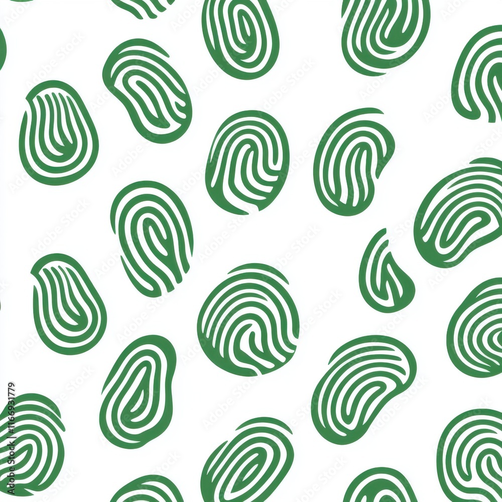 Poster abstract green fingerprint pattern on a white background, creating a unique design.