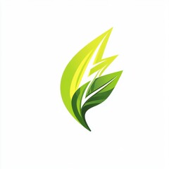 Stylized green leaves with a lightning bolt symbolizing eco-friendly energy solutions.
