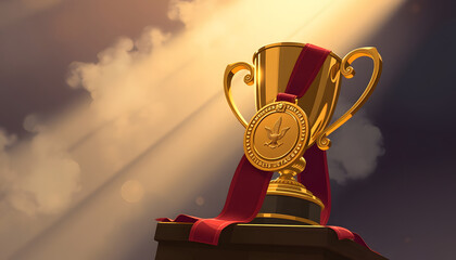 Gold cup or trophy with medallion for the winner, graphic novel art. isolated with white highlights