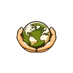 Illustration of a pair of hands holding a green Earth symbolizing environmental protection.