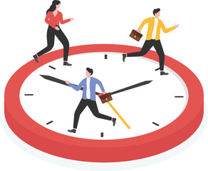 Flat businessman running on a big clock face. Rush hour and dead line concept.

