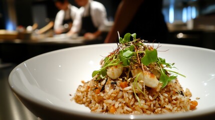 Elegant Charcoal Fried Rice in Modern Kitchen Setting