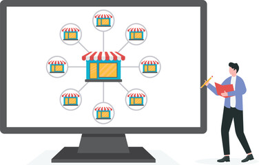 Businessman hand holding franchise marketing system, franchise business concept
