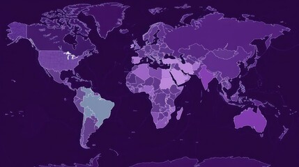 Fototapeta premium World map showing global data variations in shades of purple.
