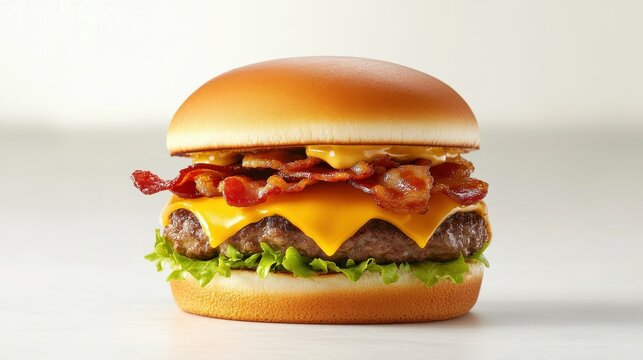 A hamburger with bacon and cheese on it