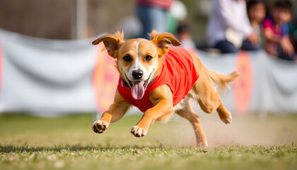 boy racing dog. isolated with white highlights