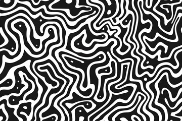 Obraz premium Abstract black and white wavy pattern with organic shapes and lines.