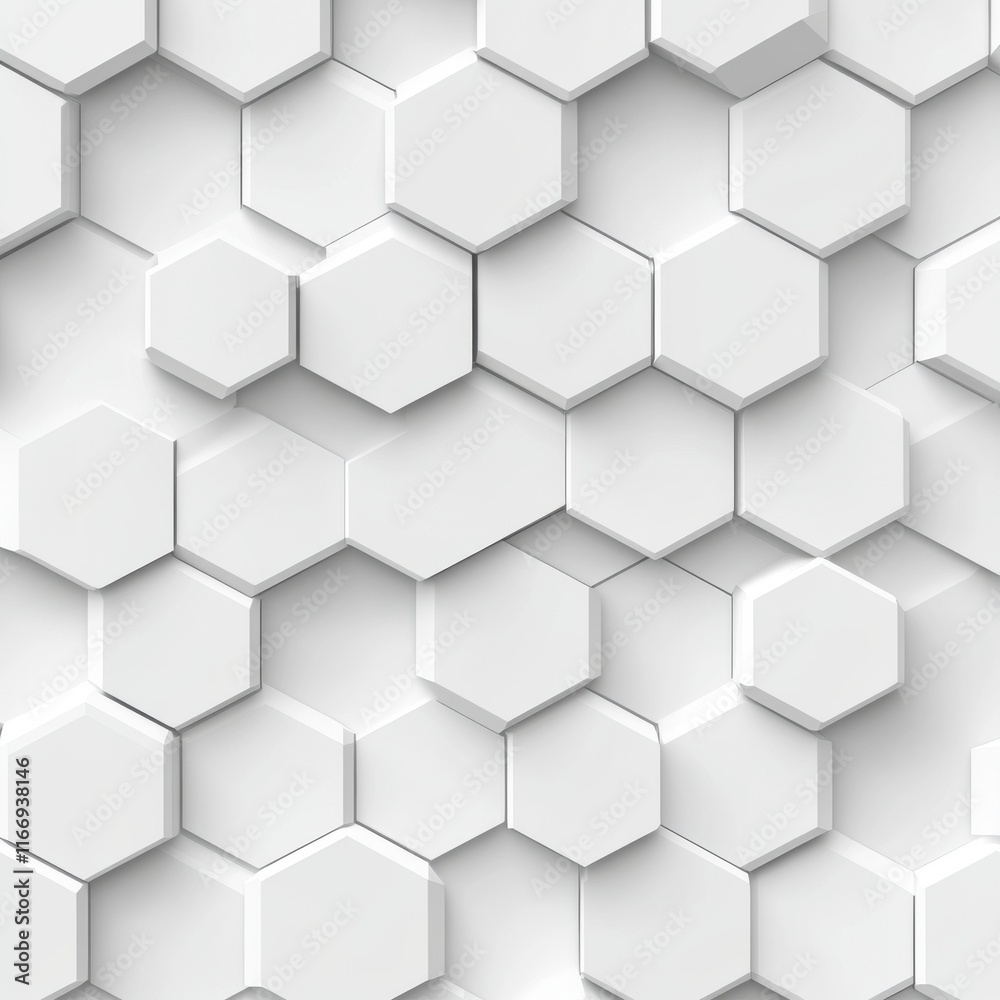 Poster geometric pattern of white hexagonal tiles creating a modern, textured surface.