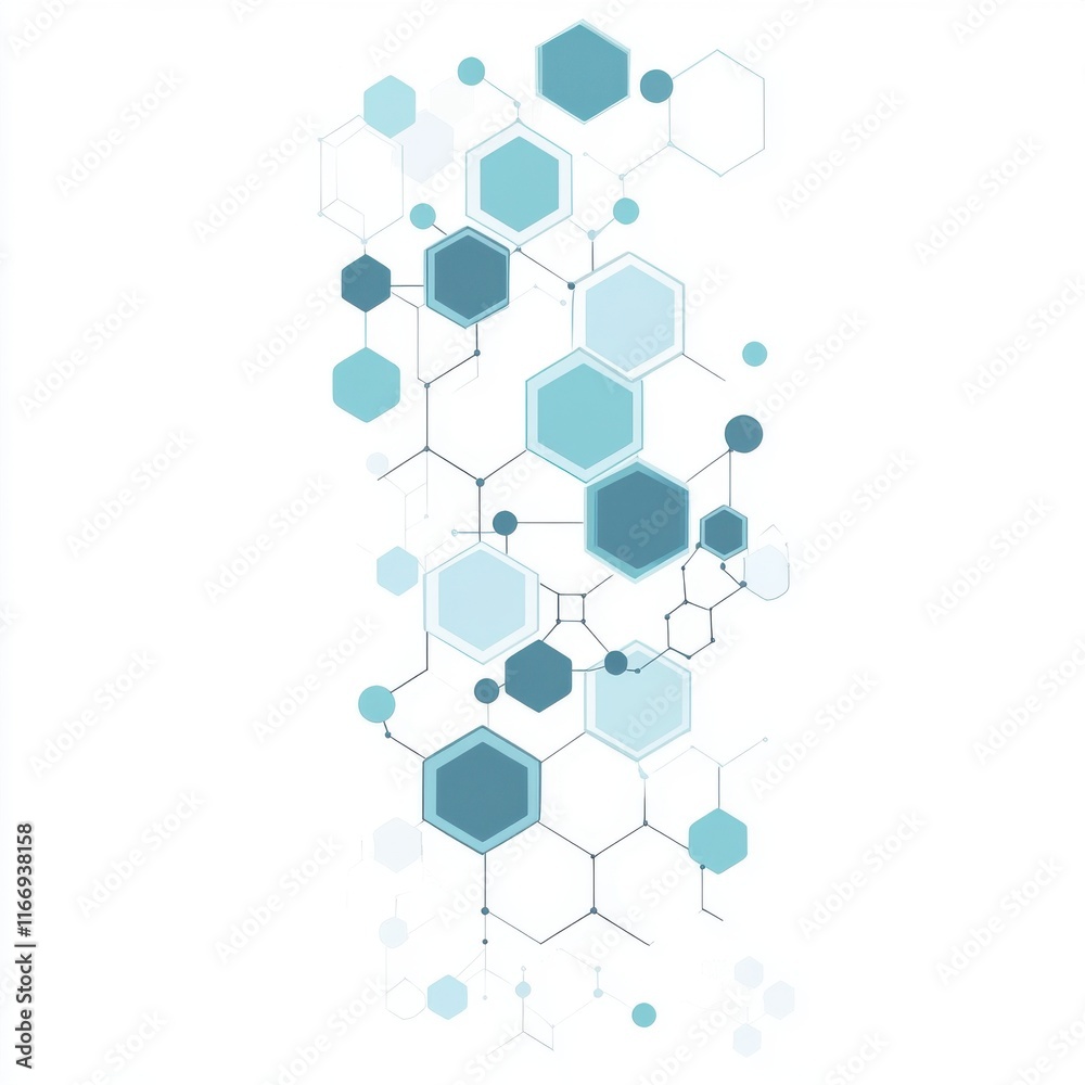 Poster abstract blue and teal hexagonal pattern symbolizing connection and technology.