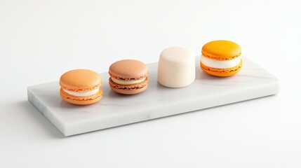 Obraz premium A white marble countertop with four different types of pastries on it